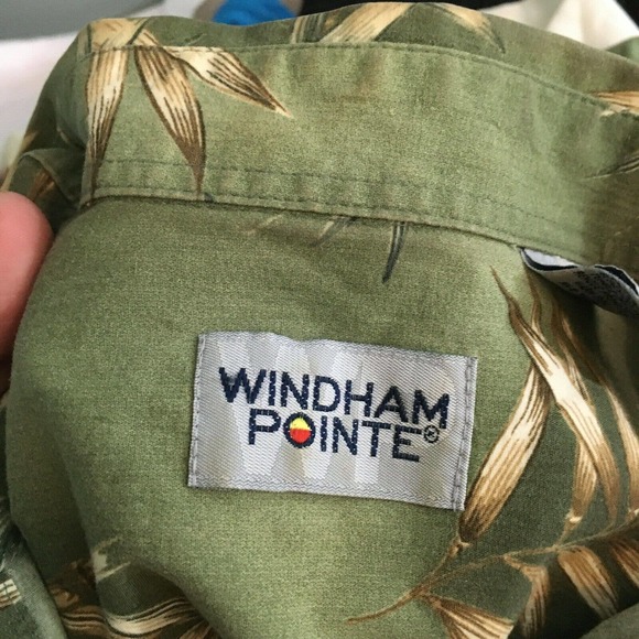 Windham Pointe Shirt Mens Sz L Green‎ Tropical Floral Cotton Hawaiian Button Up - Picture 5 of 8
